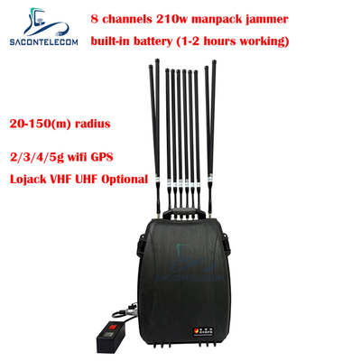 5G Wifi Lojack 150m مانباك الهاتف المحمول إشارة جامر 8 قنوات 230w قوة عالية