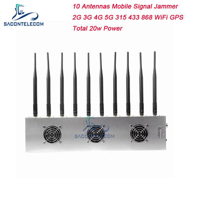 10 قنوات 3 مروحة التبريد جهاز تعطيل الإشارة اللاسلكية 5G GPS WiFi VHF UHF
