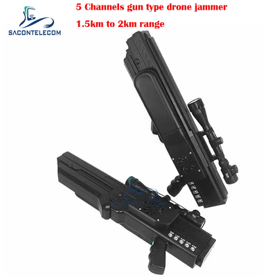 UAV Gun Drone Signal Jammer Blocker 1500 متر 5 قنوات مدمجة في البطارية