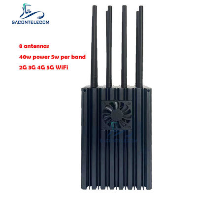 جهاز تشويش إشارة الهاتف المحمول 8 قنوات 4-10 واط لكل نطاق 5G قوي