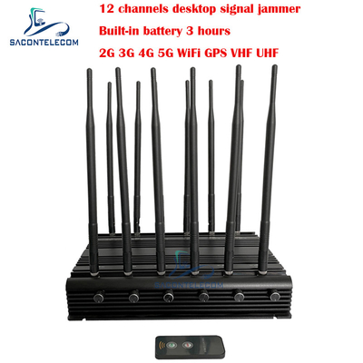 جهاز مكافحة إشارات الهاتف المحمول على سطح المكتب 34w 2G 3G 4G 5G GPSL1 L2 L5 WiFi VHF UHF 12 هوائي