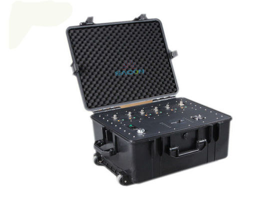 300W طاقة عالية 6 عصابات VHF UHF Manpack Jammer مع حماية VSWR لـ Walkie Talkie