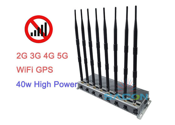 جهاز تشويش إشارات 5G عالي الطاقة بـ 40 واط مع 8 هوائيات و 80 متراً للمناطق الآمنة