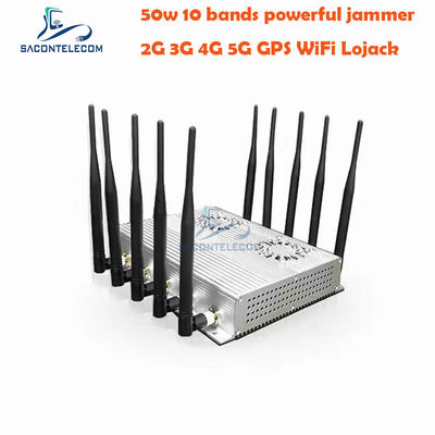 جهاز تشويش إشارة مكتبي عالي الطاقة بقوة 50 واط مع 10 هوائيات ومروحتين تبريد لشبكات GSM DCS 3G 4G 5G