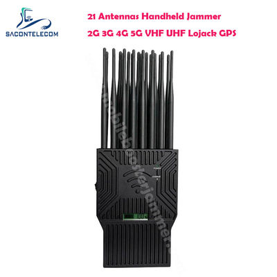 جهاز تشويش إشارة محمول بقوة خرج 21 واط مع 21 هوائي لحجب شبكات الجيل الخامس ولوجاك و UHF و VHF و GPS و WiFi