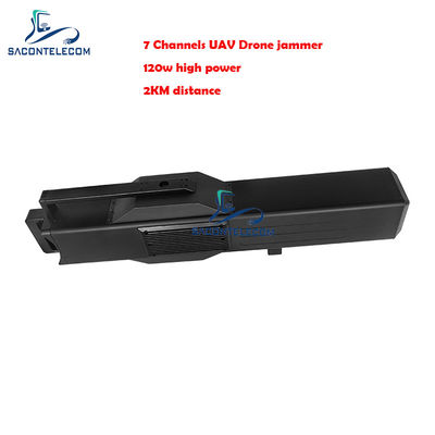 7 قنوات بدون طيار إشارة جهاز تشويش 120 واط عالية الطاقة 2 كيلومتر مسافة مكافحة جهاز تشويش بدون طيار