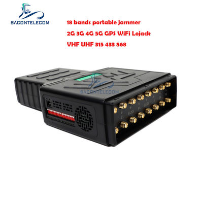 جهاز تشويش إشارة الهاتف المحمول 5G محمول بقوة 18 واط مع تغطية كاملة النطاقات ومدى 20 مترًا