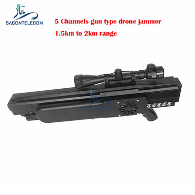 UAV Gun Drone Signal Jammer Blocker 1500 متر 5 قنوات مدمجة في البطارية