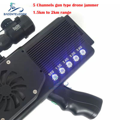 UAV Gun Drone Signal Jammer Blocker 1500 متر 5 قنوات مدمجة في البطارية
