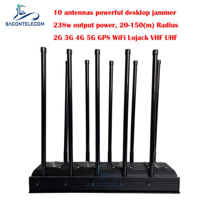 10 قنوات جهاز تشويش إشارة الهاتف المحمول 238w طاقة عالية لـ 5G Wifi GPS Lojack VHF UHF