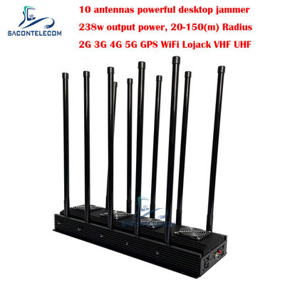 10 قنوات جهاز تشويش إشارة الهاتف المحمول 238w طاقة عالية لـ 5G Wifi GPS Lojack VHF UHF