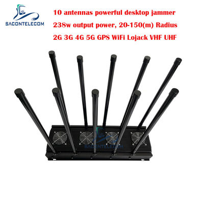 10 قنوات جهاز تشويش إشارة الهاتف المحمول 238w طاقة عالية لـ 5G Wifi GPS Lojack VHF UHF