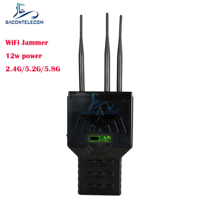 12 واط جهاز تشويش إشارة الهاتف المحمول المحمول بتقنية WiFi Bluetooth بتردد 2.4 جيجاهرتز و 5.2 جيجاهرتز و 5.8 جيجاهرتز بمدى 50 مترًا