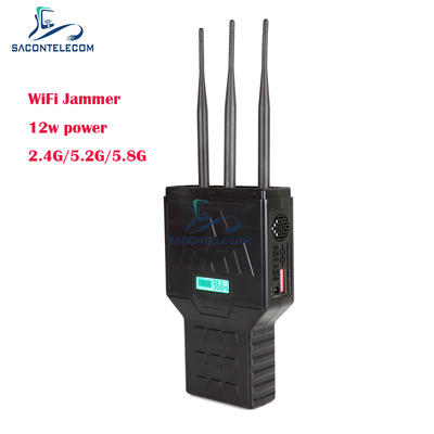 12 واط جهاز تشويش إشارة الهاتف المحمول المحمول بتقنية WiFi Bluetooth بتردد 2.4 جيجاهرتز و 5.2 جيجاهرتز و 5.8 جيجاهرتز بمدى 50 مترًا