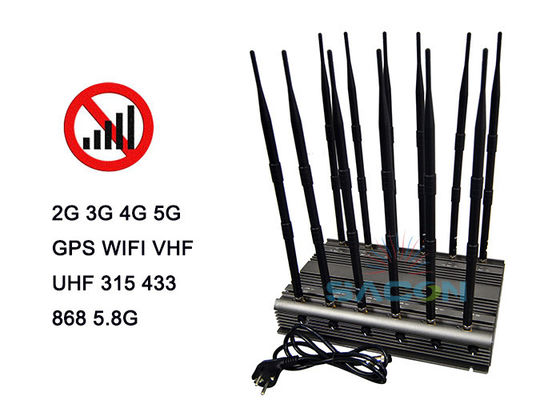 جهاز تشويش إشارات 80W 5G مع 12 هوائية وتحكم عن بعد بالأشعة تحت الحمراء لحجب الهاتف المحمول