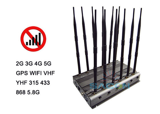جهاز تشويش إشارات 80W 5G مع 12 هوائية وتحكم عن بعد بالأشعة تحت الحمراء لحجب الهاتف المحمول
