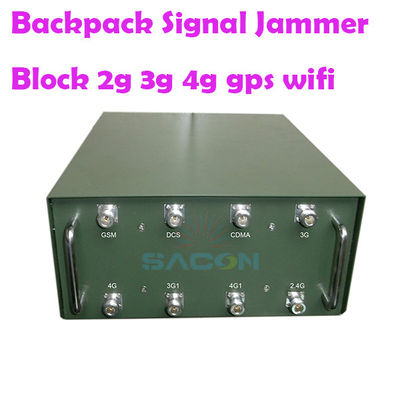 120W 100m Range Backpack Jammer مع 8 هوائيات Omni لـ 2G 3G 4G 5G VHF UHF WiFi حجب إشارة GPS