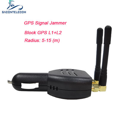 جهاز تشويش GPS صغير متوافق مع ISO9001 مع هوائي متعدد الاتجاهات بمسافة 15 متر وخفيف الوزن لولاعة السيارة 12-24 فولت تيار مستمر