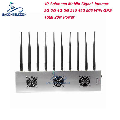 جهاز تشويش لاسلكي بـ 10 قنوات يعمل 24 ساعة مع 3 مراوح تبريد لشبكات 5G و GPS و WiFi و VHF و UHF
