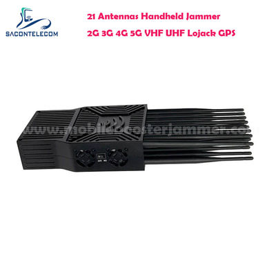 جهاز تشويش إشارة محمول بقوة خرج 21 واط مع 21 هوائي لحجب شبكات الجيل الخامس ولوجاك و UHF و VHF و GPS و WiFi