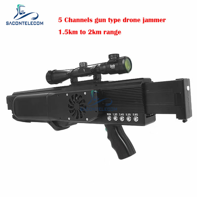 UAV Gun Drone Signal Jammer Blocker 5 Bands 1.5km مسافة 130W عالية الطاقة