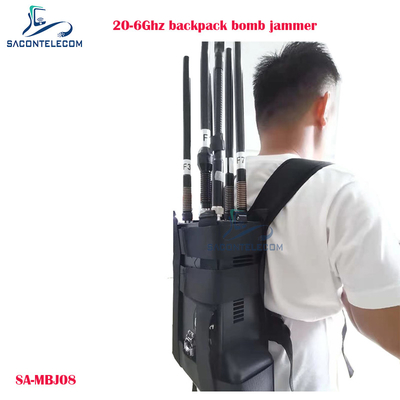 20-6Ghz Manpack جهاز تشويش إشارة الطائرات بدون طيار حقيبة ظهر قنبلة مكمن تشويش 100w الطاقة