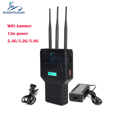 جهاز تشويش إشارات الهواتف المحمولة المحمولة مع 2.4G 5.2G 5.8G النطاقات حتى 50m المدى وتغطية 3 النطاقات